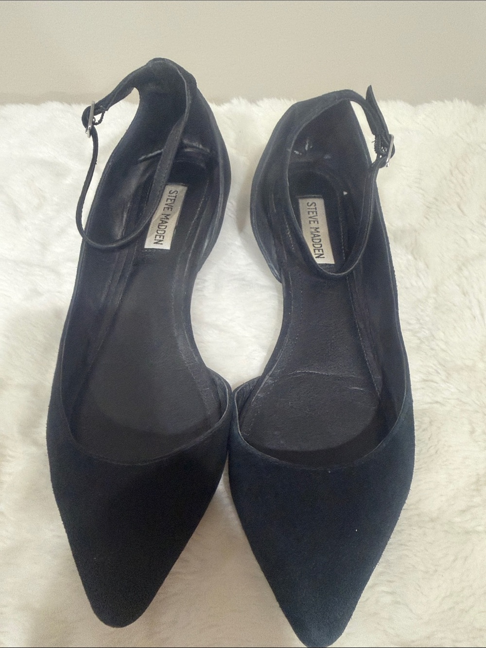 Steve Madden Black Suede Pointed D'Orsay Flats with Ankle Strap - Picture 7 of 7